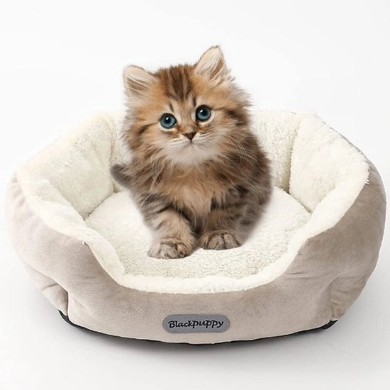 Letto per cani, divano per cani, letto per gatti, divano per gatti, ciotola per cani, area di riposo per gatti, portacani, cuscino per gatti, cuscino per cani, lavabile, antiscivolo, rotondo per cani e gatti piccoli, beige S (37 * 33 * 13 cm)