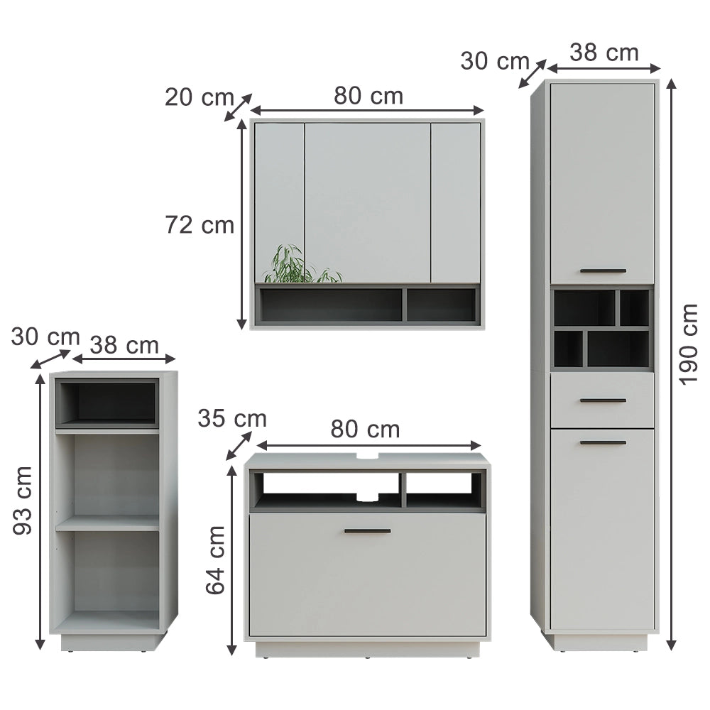 Vicco Set di mobili da bagno Grigio/antracite Set 4