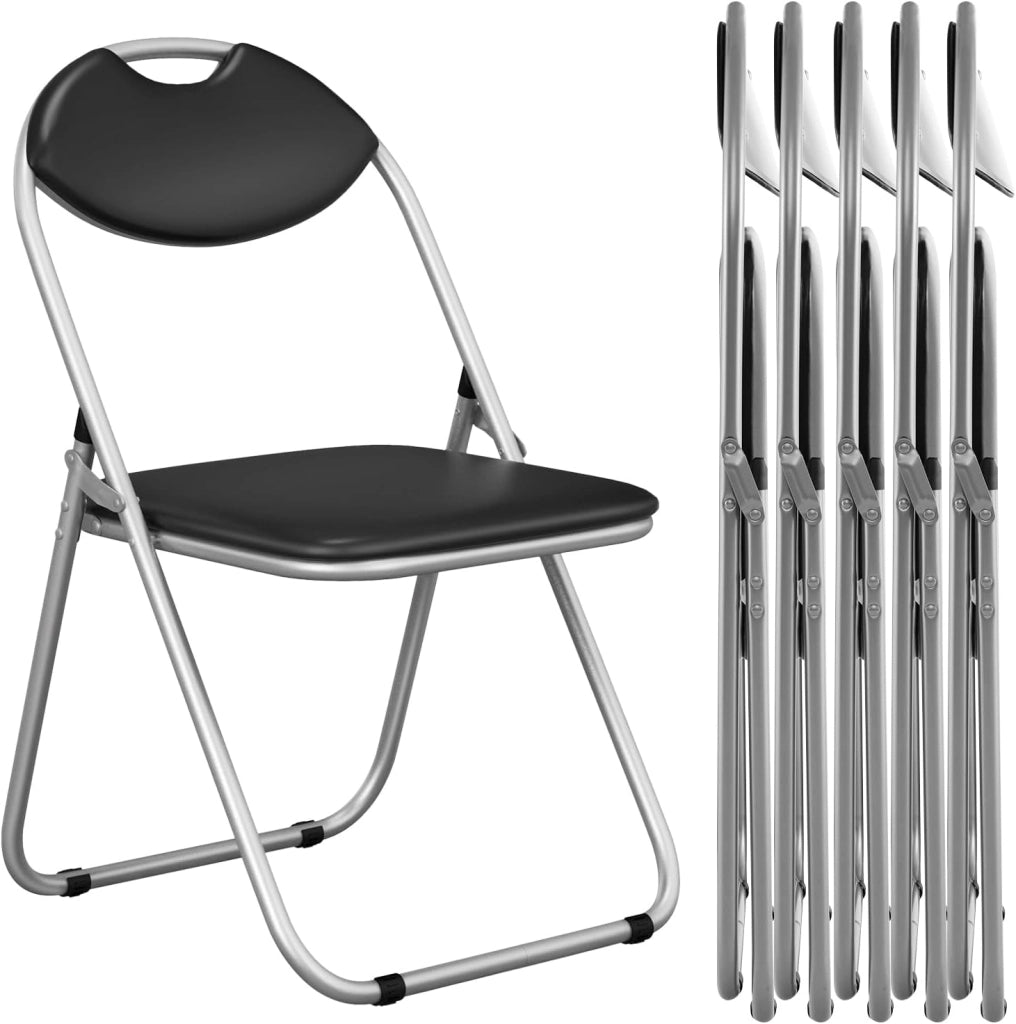Set Sedia Pieghevole Imbottita 6 Pezzi, Sedie Pieghevoli Salvaspazio in Metallo con Piedini Antiscivolo, Sgabello Pieghevole Multiuso per Salotto Cucina Ufficio, Nero