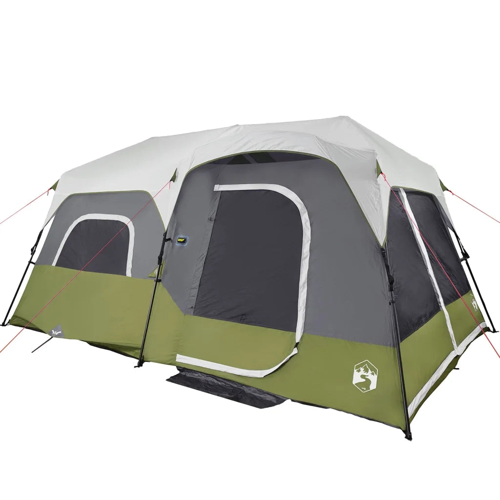 Tenda Famiglia con LED 9 Persone-Tenda da campeggio Verde Chiaro Rilascio Rapido