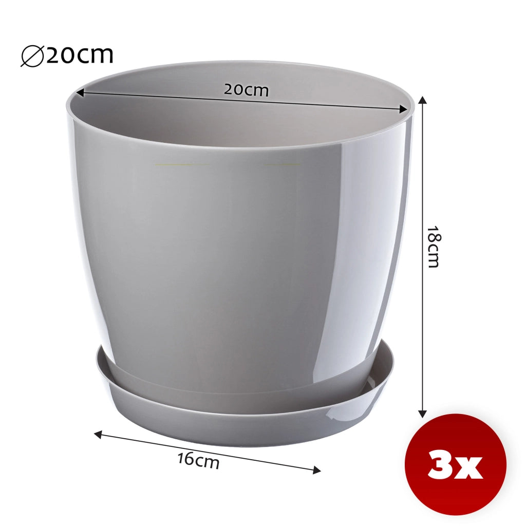 KADAX Vaso da fiori, fioriera, coperchio, 20 cm, supporto per fiori, plastica grigia, 3 pezzi.