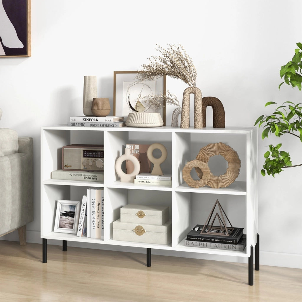Scaffale a 6 cubi con gambe metalliche ripiani regolabili in 5 posizioni-Libreria aperta in legno Bianco