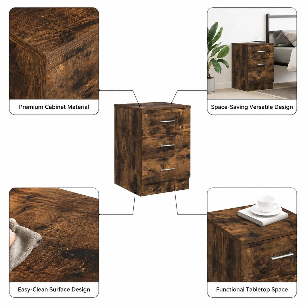 Nightstand In Smoked Oak, 38x35x56 Cm, Engineered Wood
