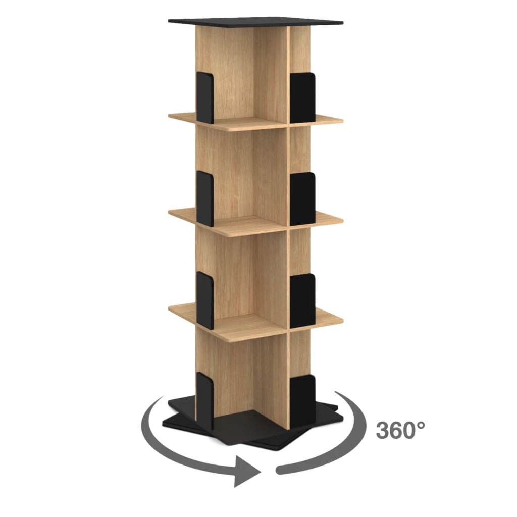 IDMarket - RAPHA Libreria rotante a 4 livelli in nero ed effetto legno