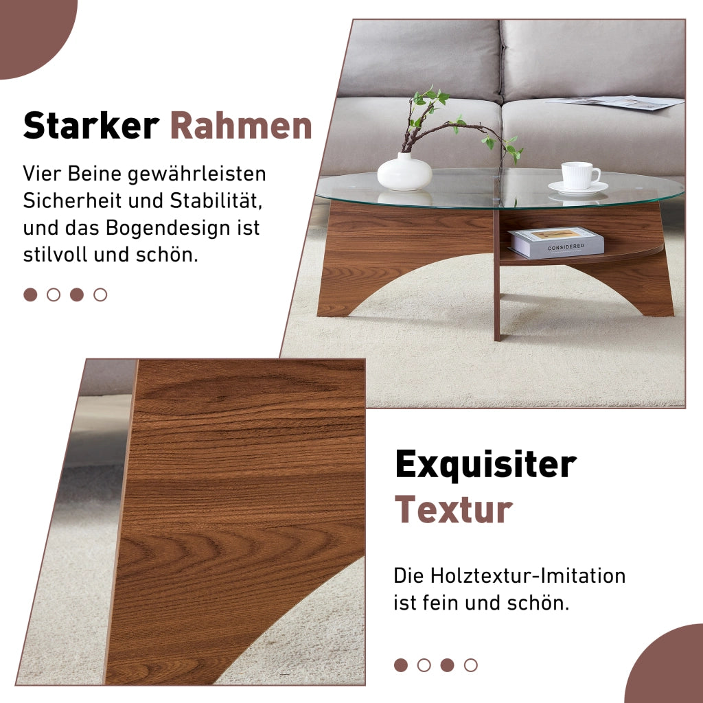 Tavolino da caffè ovale con ripiano - per soggiorno - in MDF e vetro - 104.9×60 cm