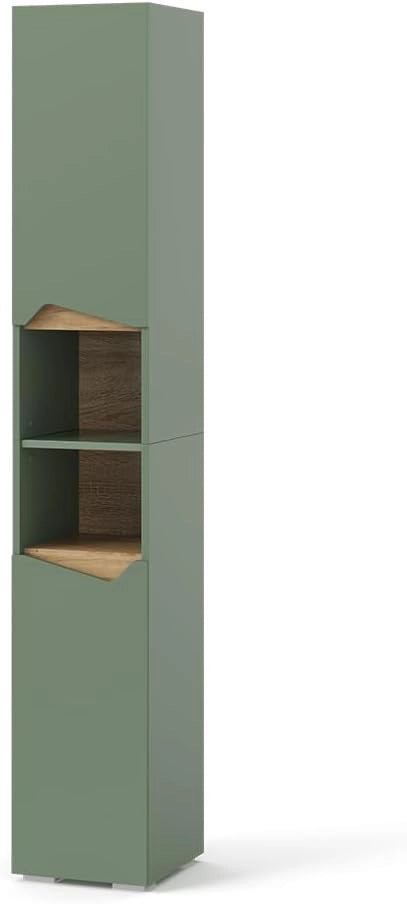 Set di mobili da bagno Marelle, Verde/Artigianale, 60 cm, composto da mobile sottolavabo, specchiera, colonna, base media e pensile