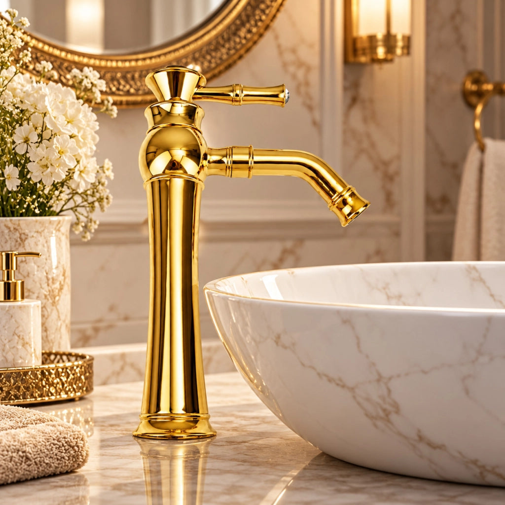 RUBINETTO BAGNO STILE ANTICO DIAMANTE MISCELATORE LAVANDINO ORO DORATO 2302