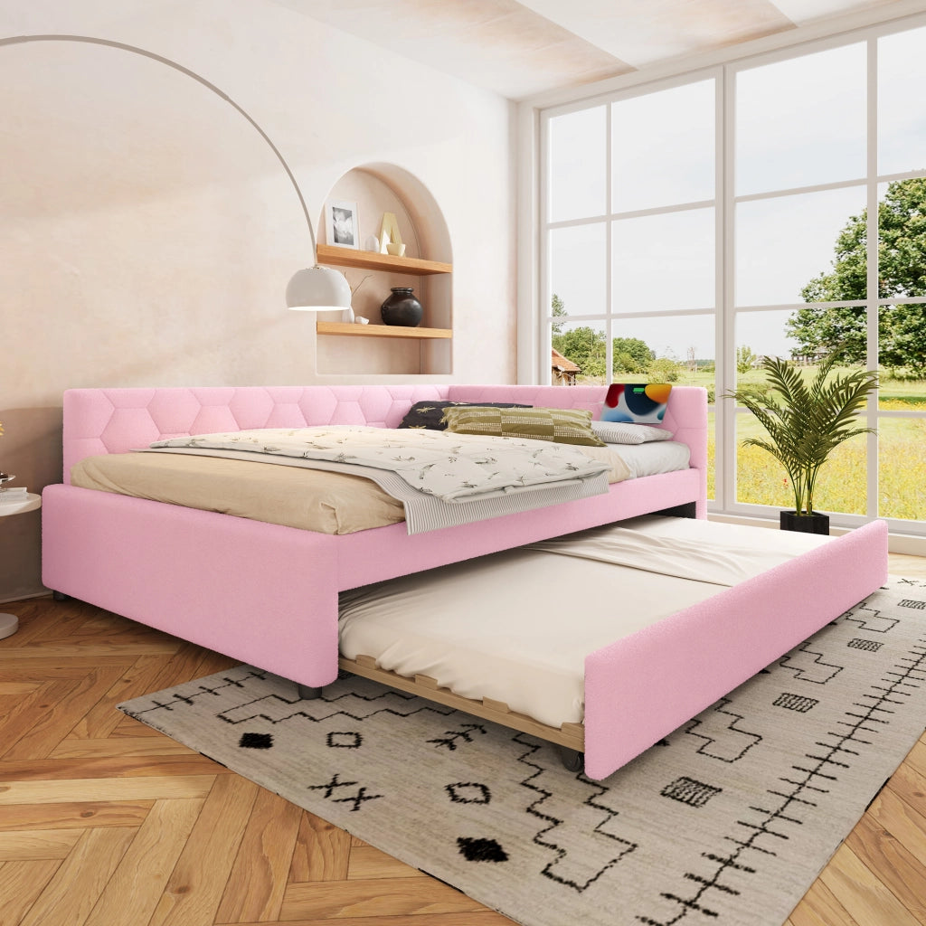 Daybett con funzione divano letto in velluto rosa 140x200 cm