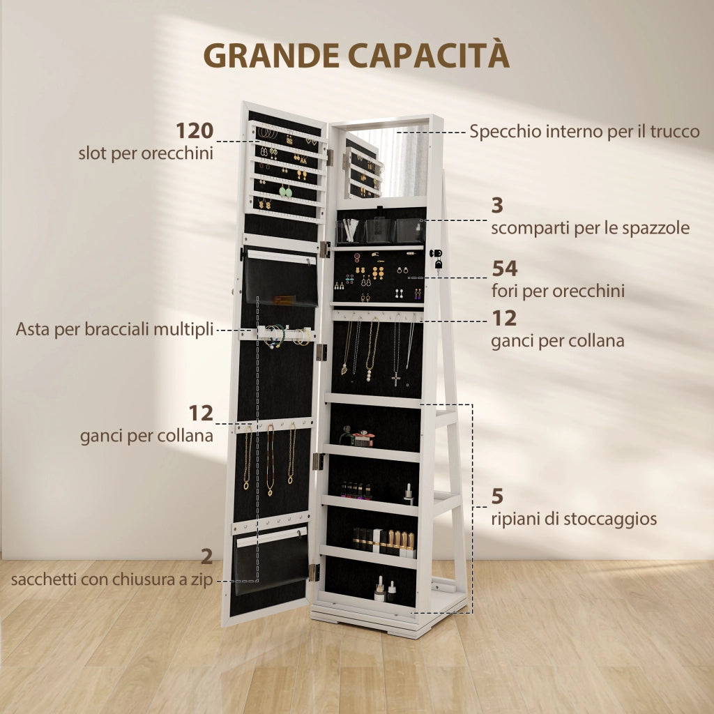 Specchio Portagioie Girevole ¨C Xylo ¨C Legno Bianco 38x38x160 cm