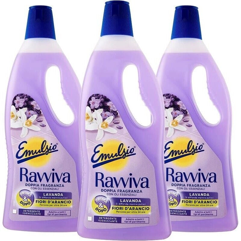 SET 3 EMULSIO PAVIMENTI LIQUIDO 1LT RAVVIVA LAVANDA E FIORI D'ARANCIO