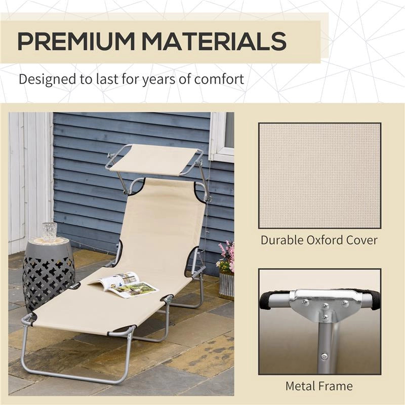 SDRAIO DA GIARDINO PIEGHEVOLE CON TETTUCCIO REGOLABILE E SCHIENALE RECLINABILE A 4 LIVELLI BEIGE