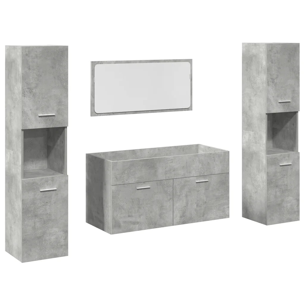 Set Mobili da Bagno 4 pz Grigio Cemento in Legno Multistrato 3324875