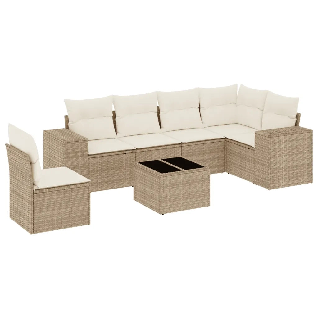 Set Divani da Giardino 7 pz con Cuscini Beige in Polyrattan 3222637