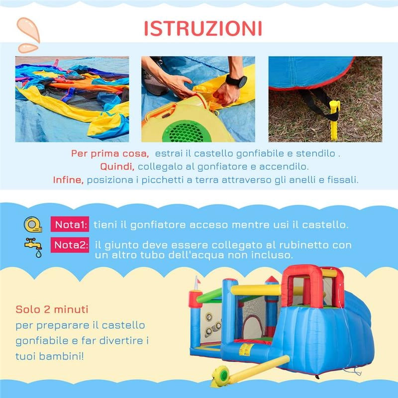 CASTELLO GONFIABILE PER BAMBINI CON SCIVOLO, TRAMPOLINO E PISCINA, 390X300X197CM