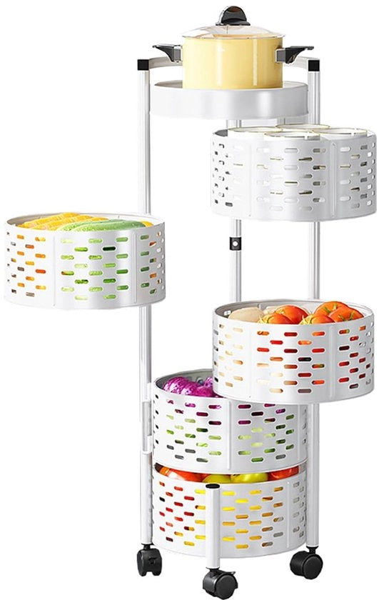 Carrello da servizio girevole - spazievendente e multifunzionale - bianco a forma rotonda - 5 livelli