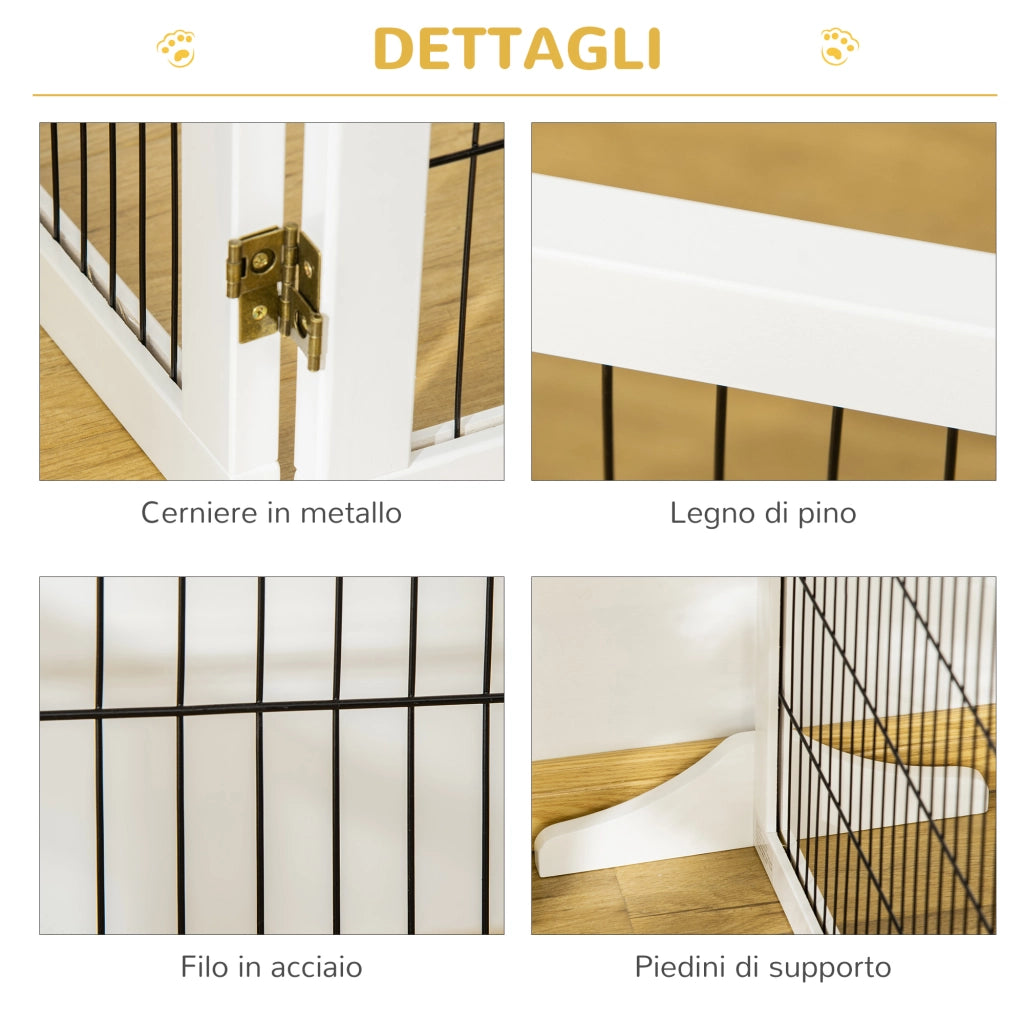 Cancelletto per Cani 6 Pannelli Pieghevoli ¨C Minimal ¨C Legno Acciaio 432x36x70 cm Bianco