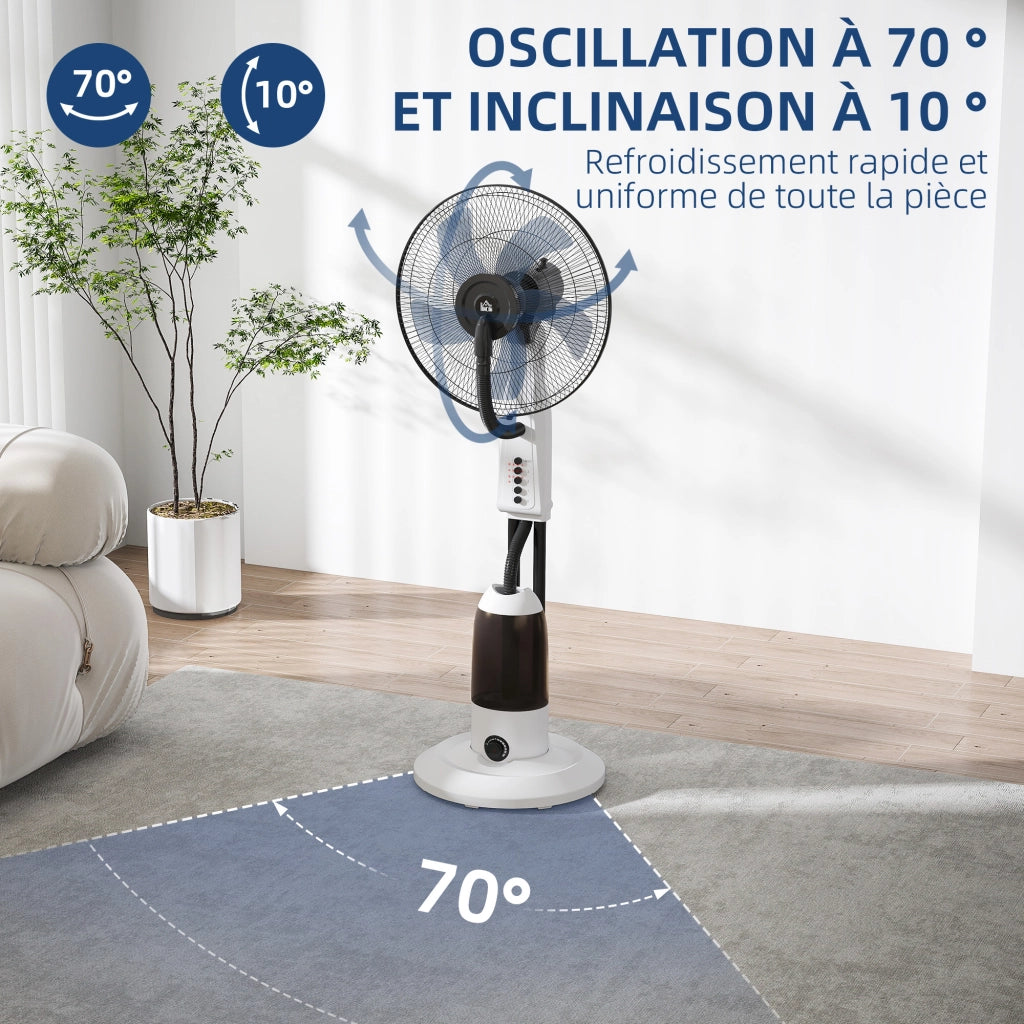 Ventilatore Nebulizzatore 90W 120cm ¨C Zephmum ¨C Bianco con Oscillazione 70¡ã, 3 Velocit¨¤, Serbatoio 2,8L, Ruote