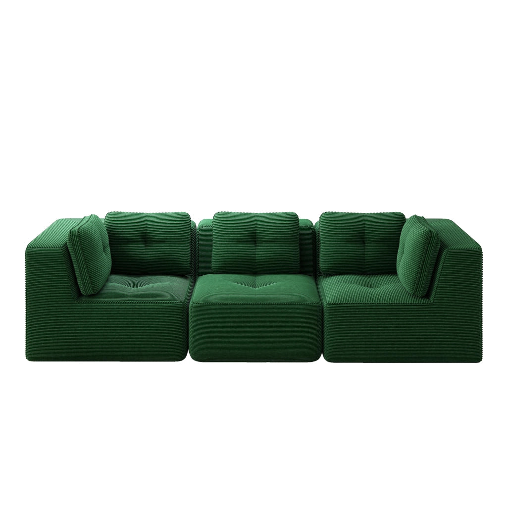 Divano Angolare Modulare 3 Posti ¨C MINIMAL ¨C Tessuto Velluto Verde, Seduta Profonda