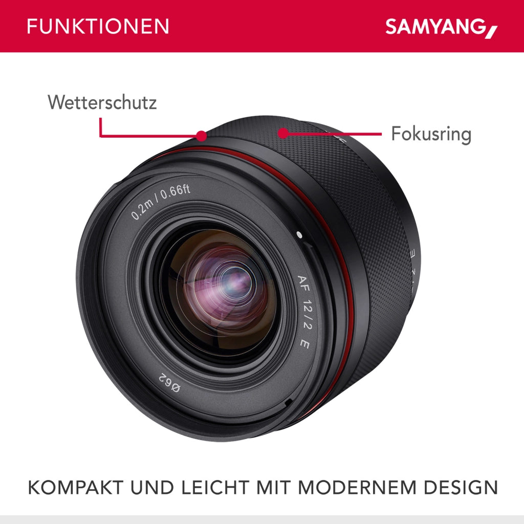 AF 12mm Obiettivo fotografico grandangolare - apertura F2.0, autofocus APS-C a focale fissa per Sony E Mount fotocamere Alpha 6600 6500 6400 6300 6100 6000 5100 5000 NEX