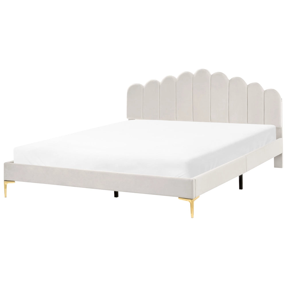 Letto matrimoniale 180 x 200 cm velluto Gambe in metallo bianco sporco con testiera e base a doghe