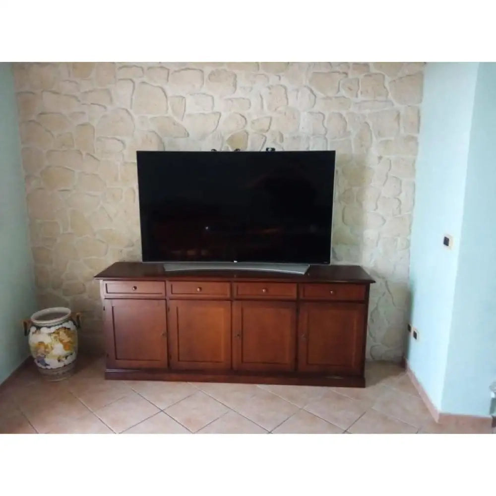 shopinnovativo Credenza color noce con 4 ante e 4 cassetti, in stile classico,Â  in legno e mdf con rifinitura in noce lucido 205x42x85