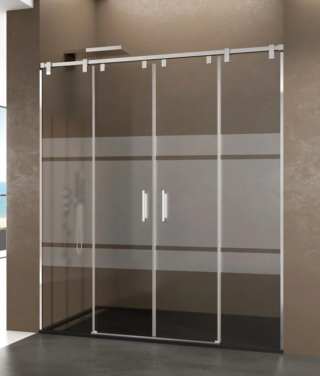Box doccia frontale FUTURA 2 fissi + 2 scorrevoli 200 cm (190-200) acciaio inox lucido vetro trasparente