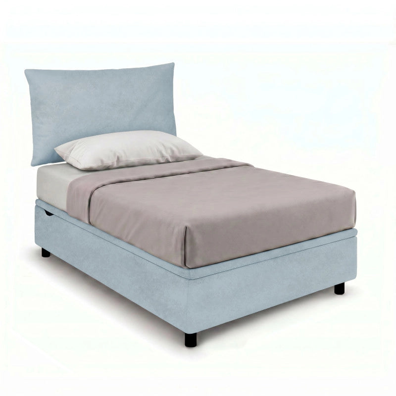 Letto imbottito Piazza e mezzo 120x190 cm Soft - Contenitore,Microfibra,Azzurro