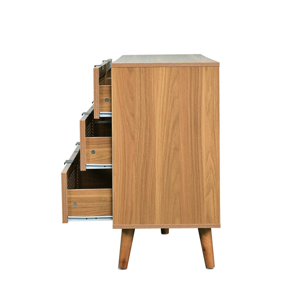 ?????ino a 6 cassetti in stile retrò con effetto rattan; 120 x 40 x 76;5 cm; noce