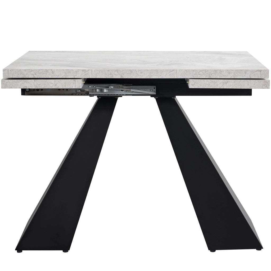 Tavolo allungabile con piano in MDF effetto marmo e gambe in metallo nero e grigio 99-159 × 74 × 77 cm