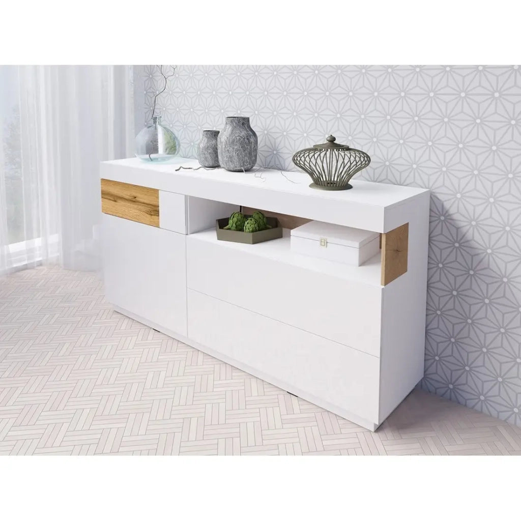 Collezione buffet KILES 170cm, Colori bianco e rovere. Stile design