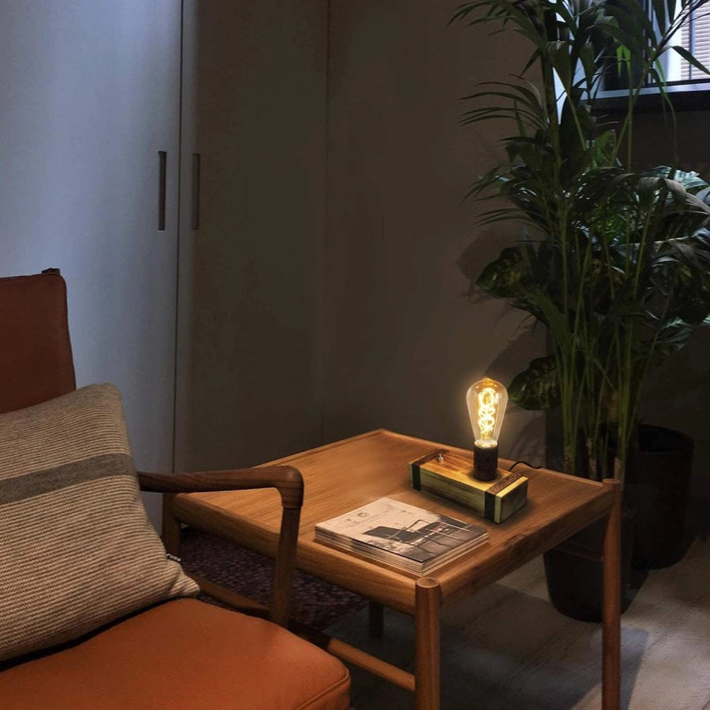 ZMH Lampada da tavolo vintage legno E27 industriale camera letto soggiorno ufficio senza lampadina