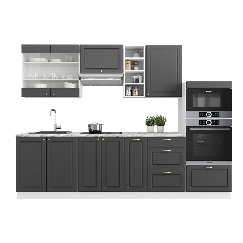 Cucina componibile Fame-Line Antracite-oro/Bianco 280 cm, PL Rovere Vicco