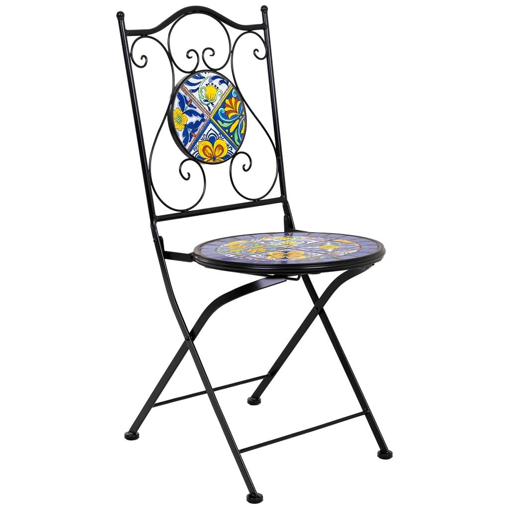 Tavolo + 2 sedie in ferro battuto, D60x75h-sedia(2): D38x46-90h Nero