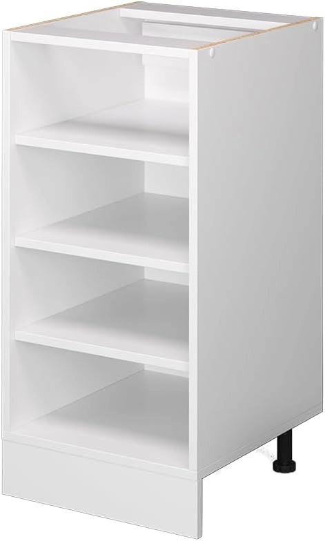 Base a ripiani R-Line, Bianco, 40 cm con ripiani aperti, senza piano di lavoro, per conservazione laterale e accesso rapido