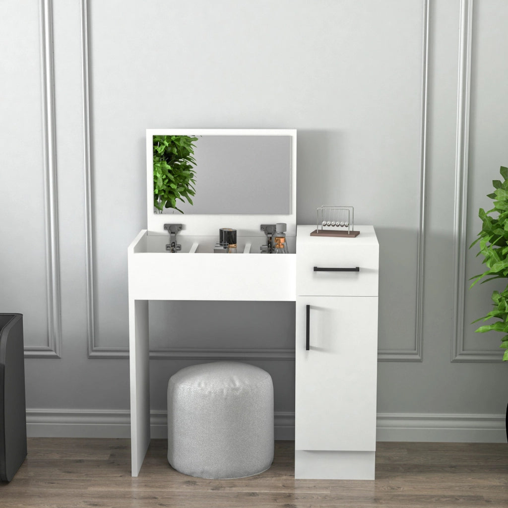 Mobile da Trucco Lequile, Toeletta Specchio Incluso, 74x38x108h cm Bianco