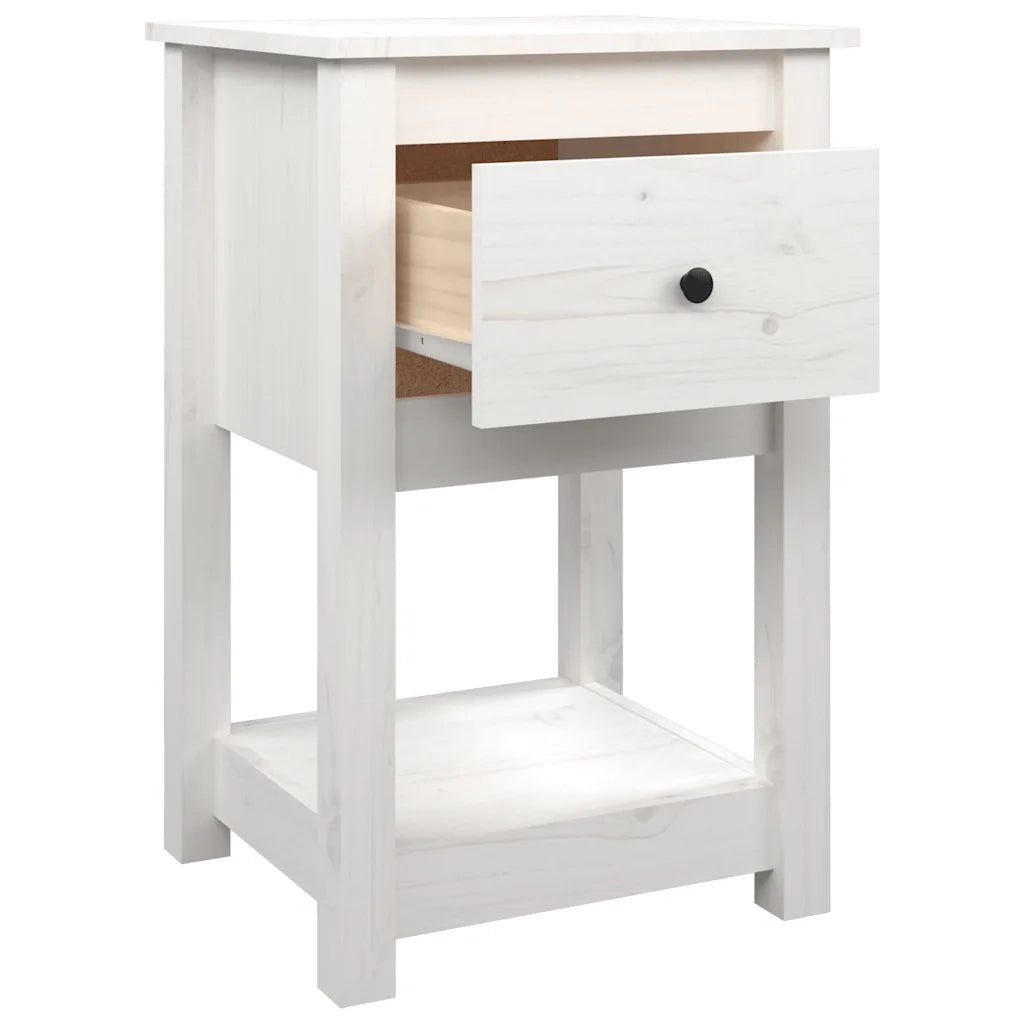 Set di 2 Comodini | Armadio da Notte | Mobiletto da notte Bianca 40x35x61,5 cm in Legno Massello di Pino