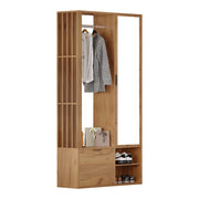 Mobile da Ingresso con 2 Armadi; 9 Vani; Barra Appendiabiti; Specchio; per Ingresso in Truciolare 100×33×190 cm