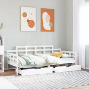 Dormeuse con Cassetti Bianco 90x200 cm Legno Massello di Pino 3302121