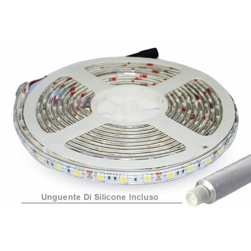Bobina Striscia Led 300 SMD 5050 12V 10,8W/M Neutro 4000K IP65 Impermeabile 5 Metri Unguente Di Silicone Incluso SKU-212150