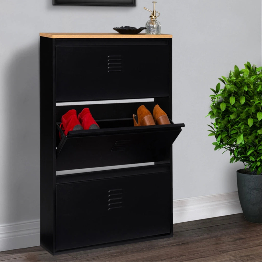 IDMarket - Scarpiera con 3 ante metallo nero design industriale ESTER