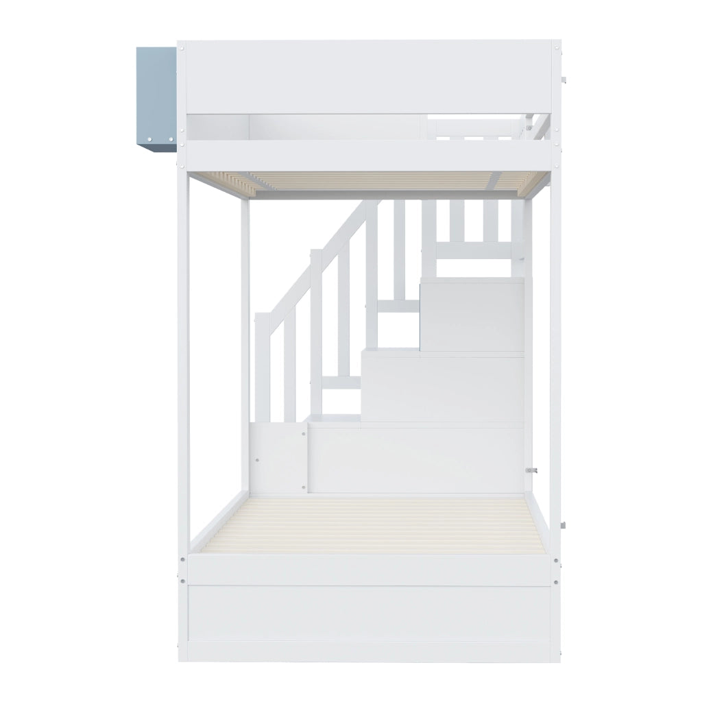 LETTO A CASTELLO 90x200 cm in Legno Bianco e Blu con sponde e ripiano rimovibile