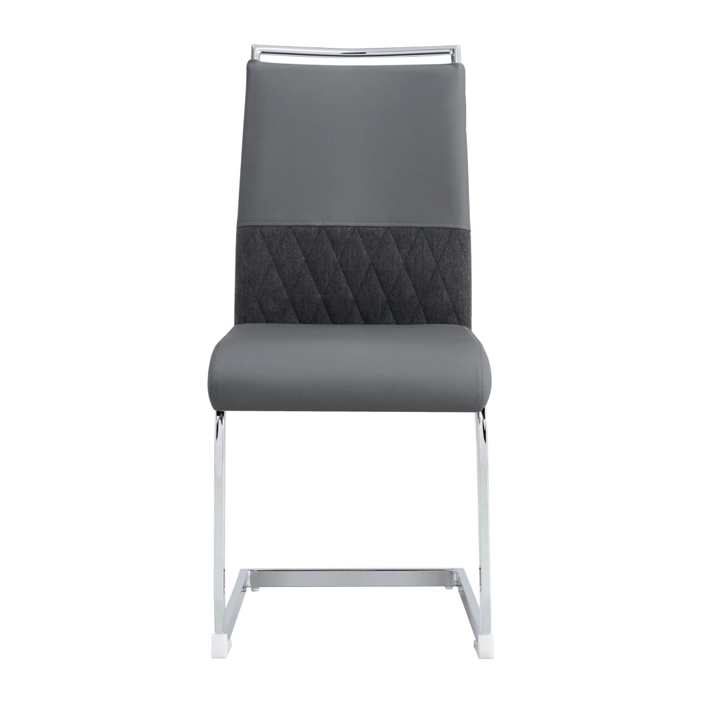Set di 2 sedie da pranzo moderne - Zephmum- Schienale in PU e lino imbottito alto design a strisce grigio