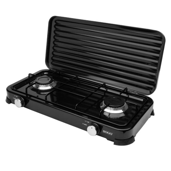 Fornello a gas doppio bruciatore portatile, 2 fuochi 103mm regolabili, potenza 4,4kW per campeggio e outdoor - SOGO