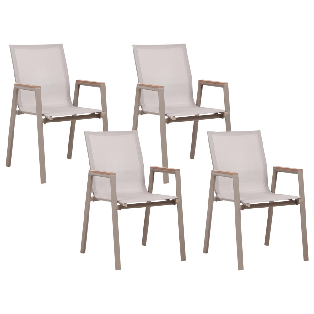 Set di 4 sedie da giardino in metallo alluminio tortora impilabili per esterno da pranzo