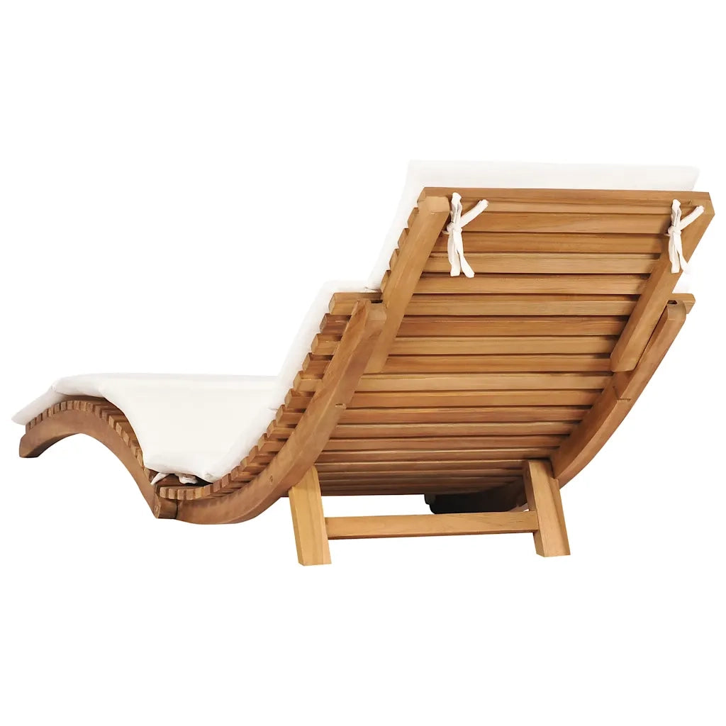 idaXL Lettino Prendisole Pieghevole con Cuscino Bianco Crema in Teak 310667