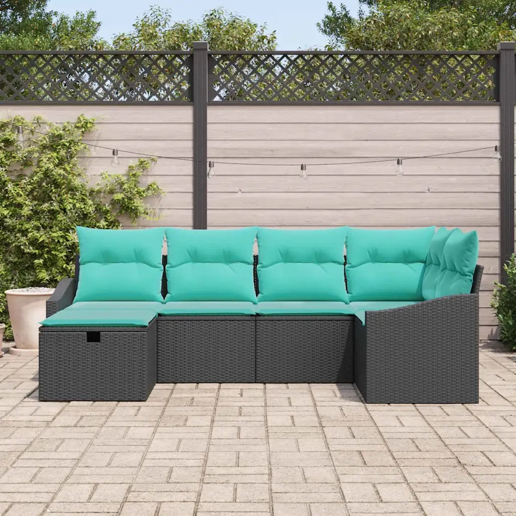 Set di divani con cuscino 6 pcs Nero polyrattan