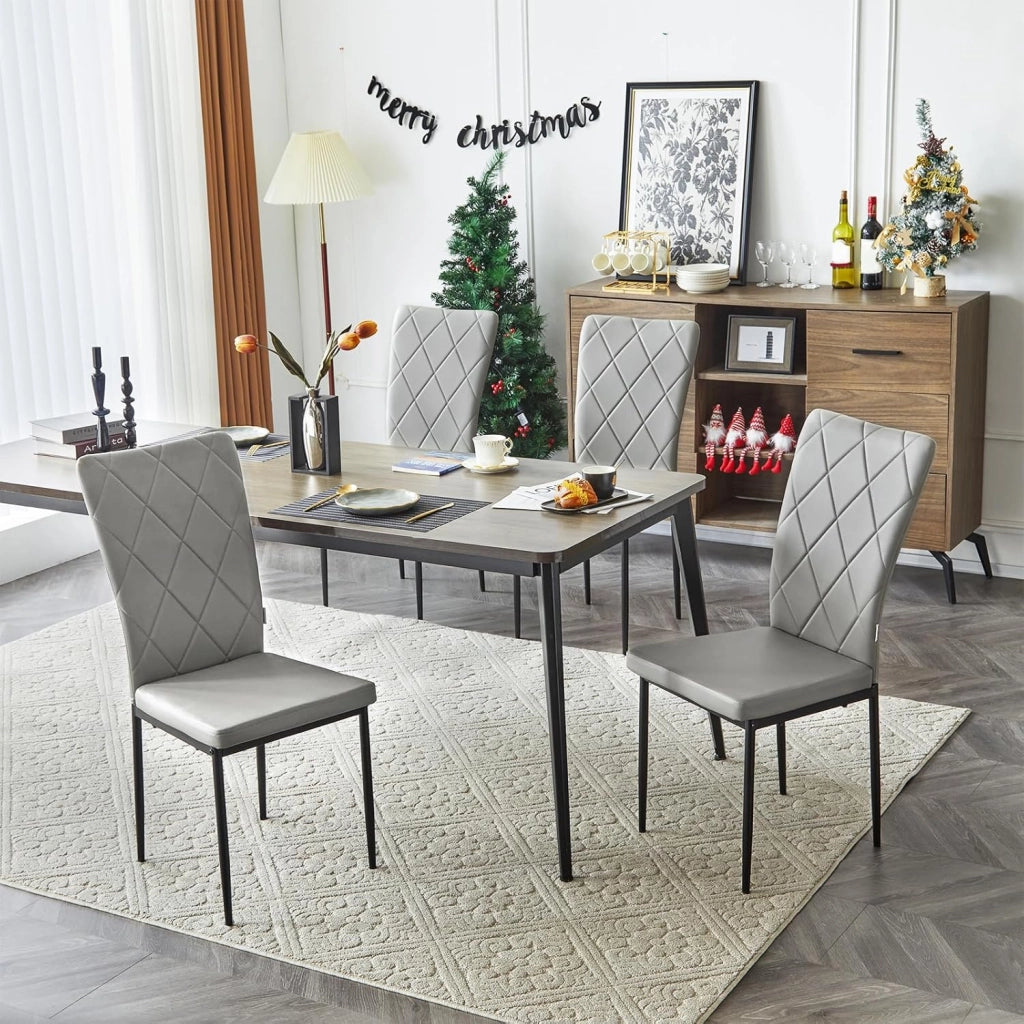Set di 4 Sedie per Sala da Pranzo, Sedie da Cucina con Schienale Alto, con Gambe in Metallo e Rivestimento in Ecopelle, Grigio, EZS21gr-4