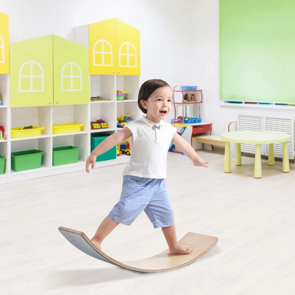 Pedana di Equilibrio Balance Board Curvo in Legno per Bambini, Capacità di Carico 220kg (90 x 40 x 19 cm)