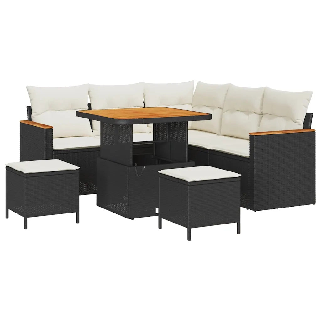 Set Divano da Giardino 8 pcs Nero polyrattan