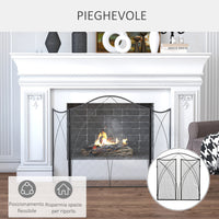 Parascintille con Antine 126x2x76 cm Pieghevole a 3 Pannelli in Metallo Nero